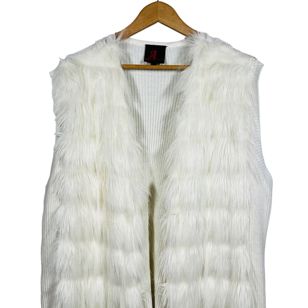 Adrienne Landau Faux Fur Duster Cardigen Ribbed Knit Casual White - 3X